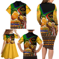Nelson Mandela Happy Freedom Day Family Matching Long Sleeve Bodycon Dress and Hawaiian Shirt South Africa Heritage Victory Art