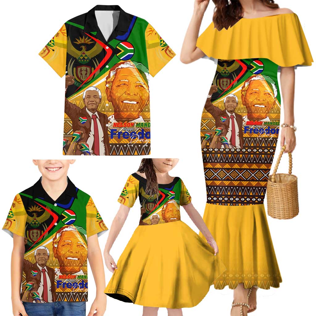 Nelson Mandela Happy Freedom Day Family Matching Mermaid Dress and Hawaiian Shirt South Africa Heritage Victory Art