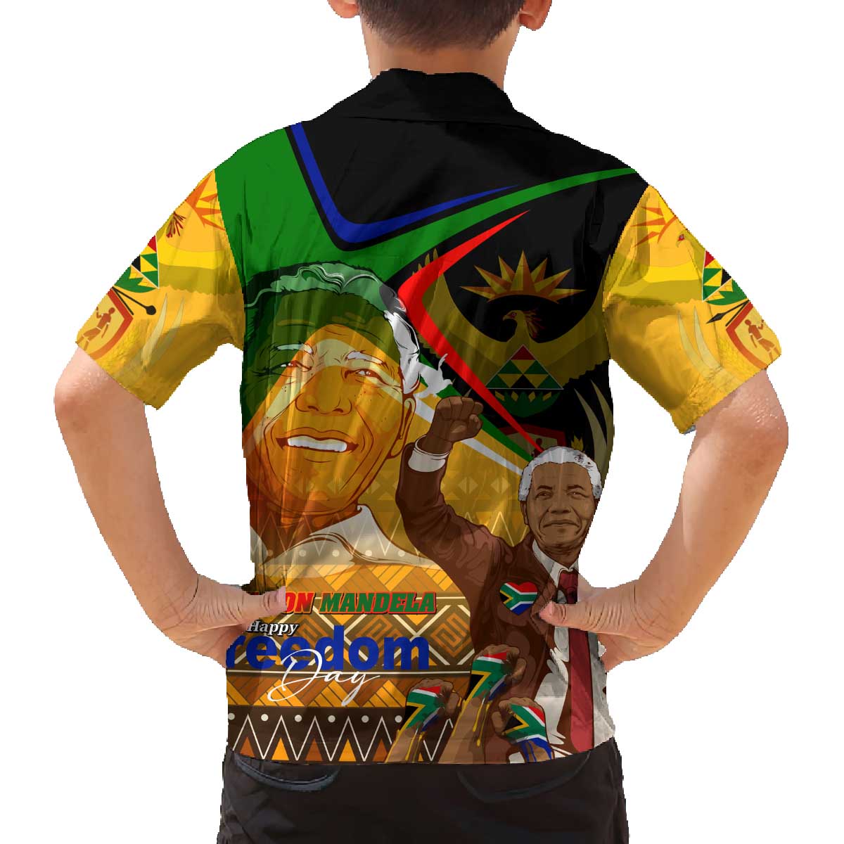 Nelson Mandela Happy Freedom Day Family Matching Off The Shoulder Long Sleeve Dress and Hawaiian Shirt South Africa Heritage Victory Art