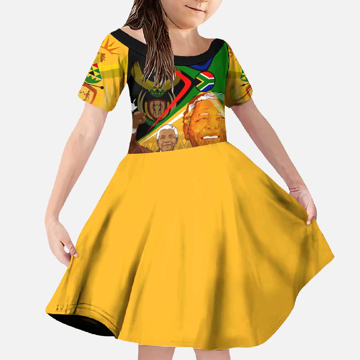 Nelson Mandela Happy Freedom Day Family Matching Off The Shoulder Long Sleeve Dress and Hawaiian Shirt South Africa Heritage Victory Art