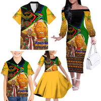 Nelson Mandela Happy Freedom Day Family Matching Off The Shoulder Long Sleeve Dress and Hawaiian Shirt South Africa Heritage Victory Art