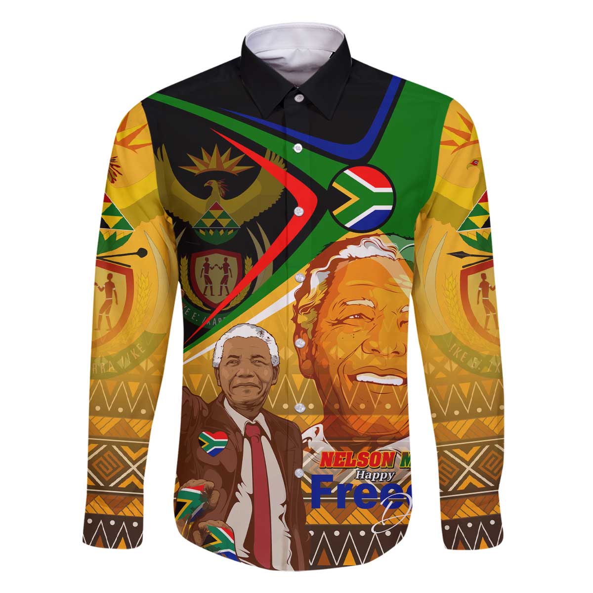 Nelson Mandela Happy Freedom Day Family Matching Off The Shoulder Long Sleeve Dress and Hawaiian Shirt South Africa Heritage Victory Art