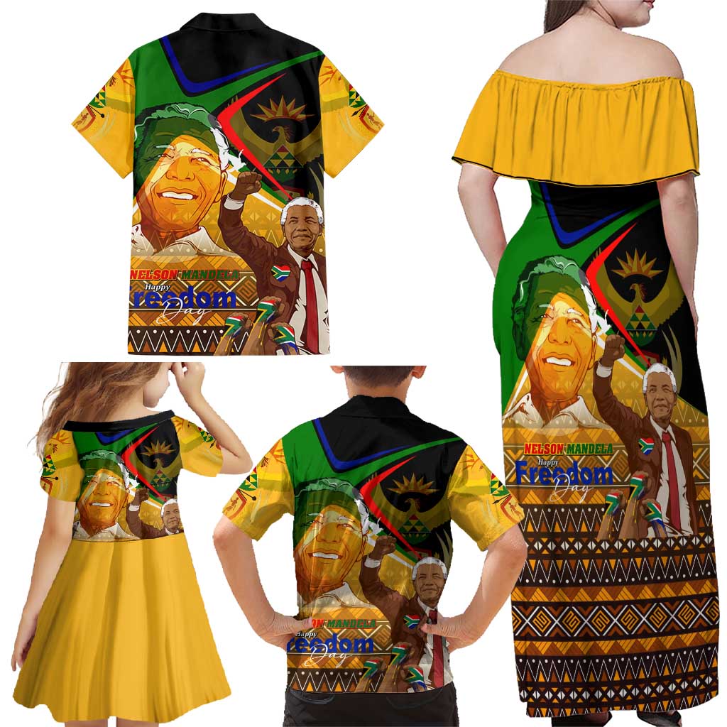 Nelson Mandela Happy Freedom Day Family Matching Off Shoulder Maxi Dress and Hawaiian Shirt South Africa Heritage Victory Art
