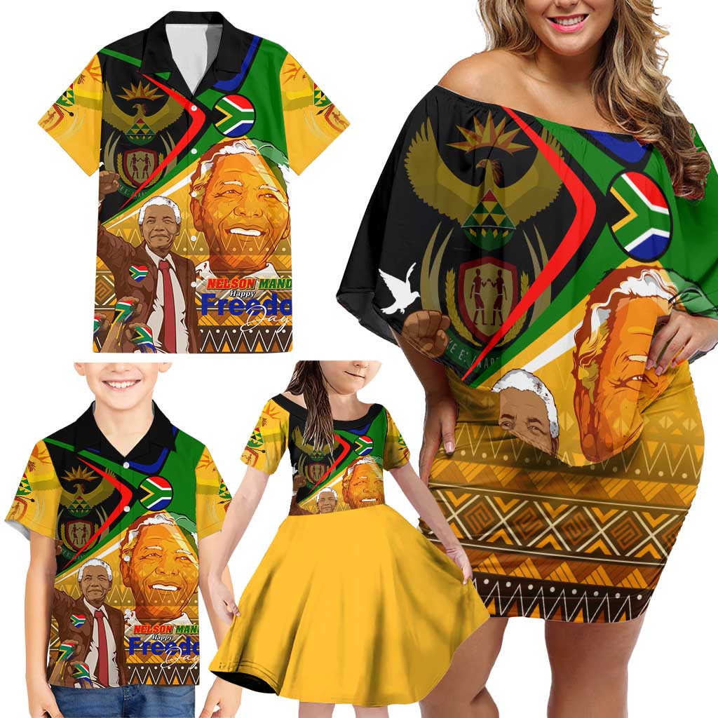 Nelson Mandela Happy Freedom Day Family Matching Off Shoulder Short Dress and Hawaiian Shirt South Africa Heritage Victory Art