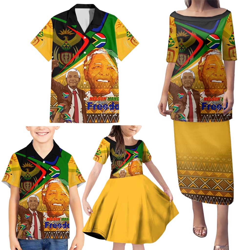 Nelson Mandela Happy Freedom Day Family Matching Puletasi and Hawaiian Shirt South Africa Heritage Victory Art