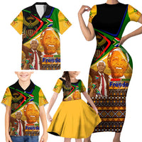 Nelson Mandela Happy Freedom Day Family Matching Short Sleeve Bodycon Dress and Hawaiian Shirt South Africa Heritage Victory Art
