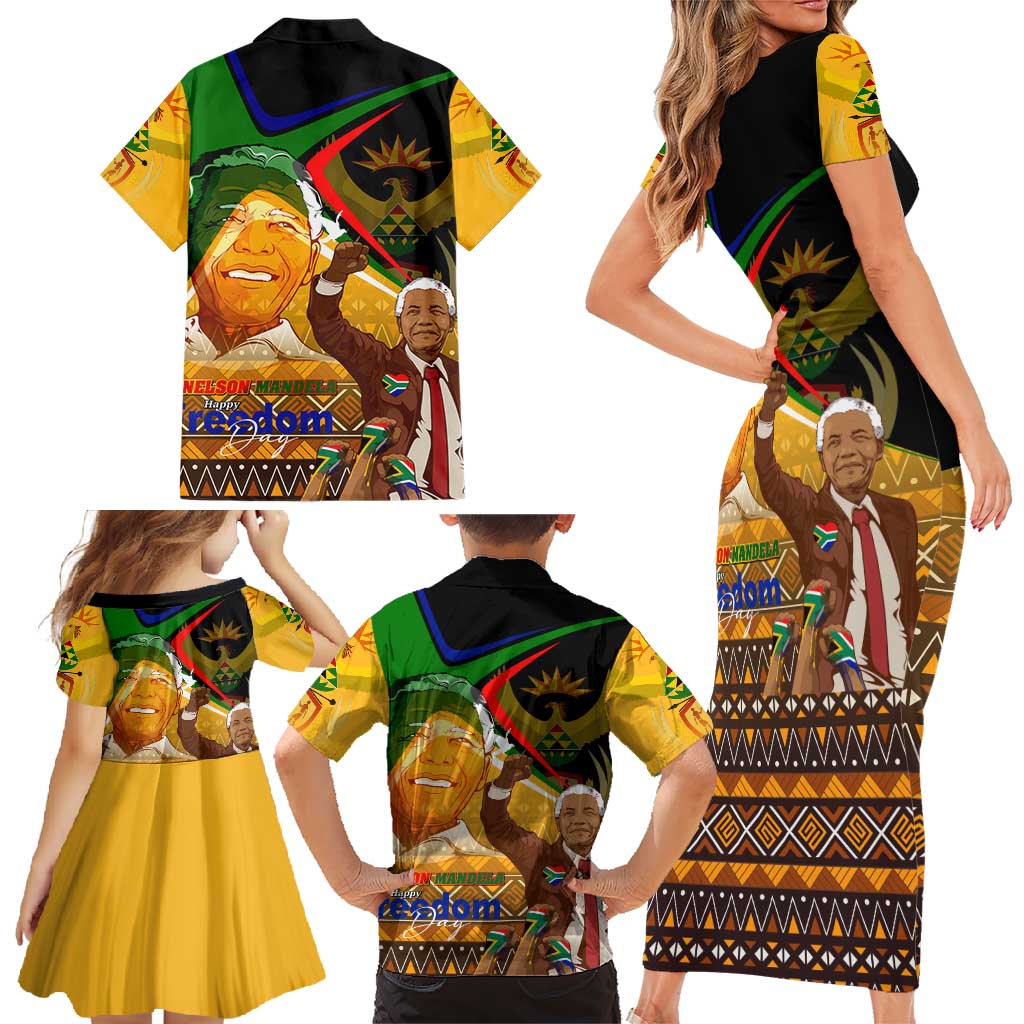 Nelson Mandela Happy Freedom Day Family Matching Short Sleeve Bodycon Dress and Hawaiian Shirt South Africa Heritage Victory Art