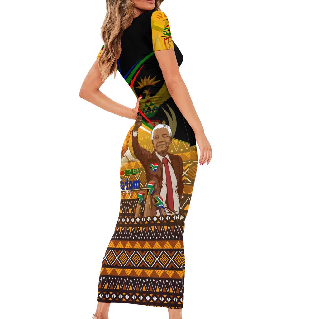 Nelson Mandela Happy Freedom Day Family Matching Short Sleeve Bodycon Dress and Hawaiian Shirt South Africa Heritage Victory Art