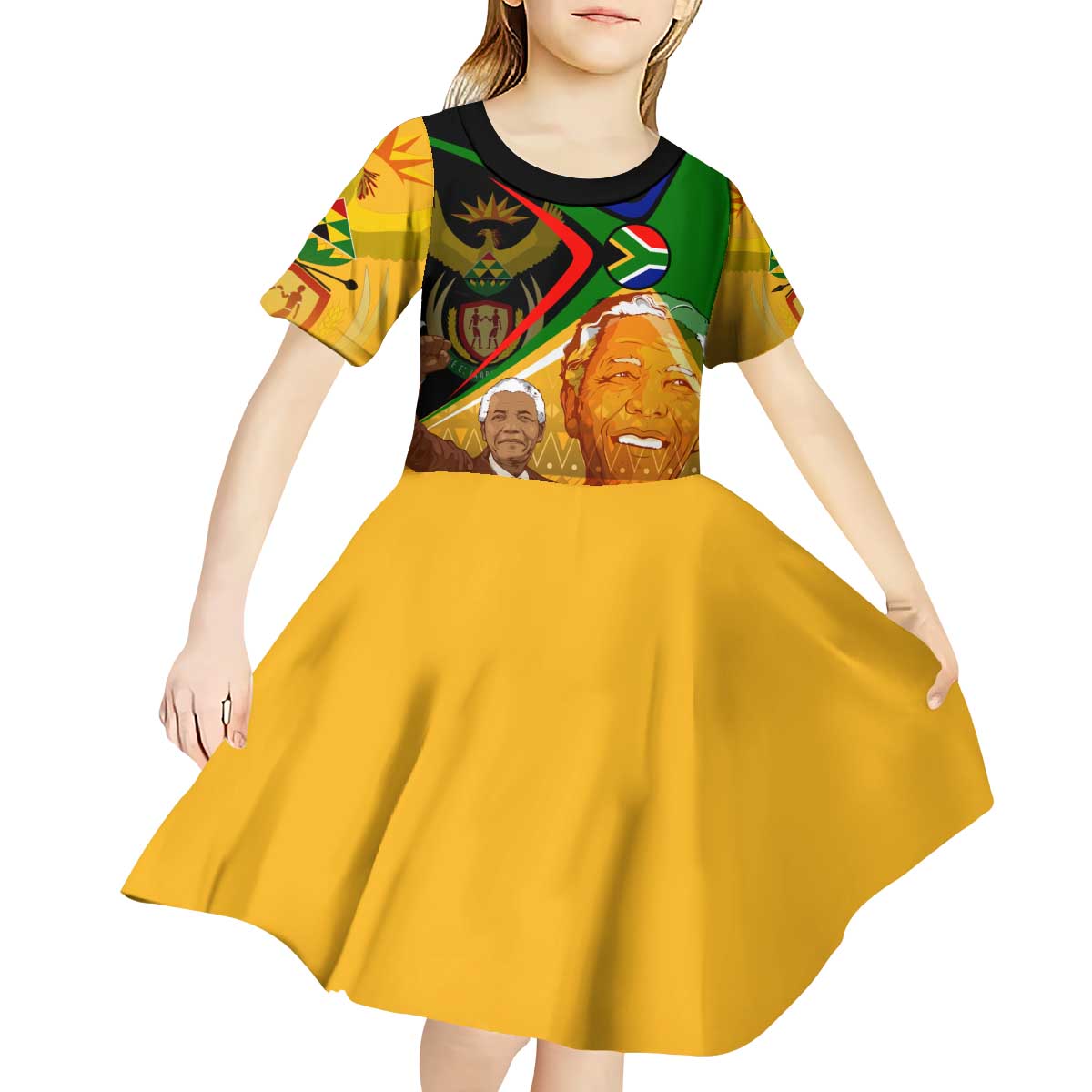 Nelson Mandela Happy Freedom Day Kid Short Sleeve Dress South Africa Heritage Victory Art