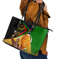 Nelson Mandela Happy Freedom Day Leather Tote Bag South Africa Heritage Victory Art