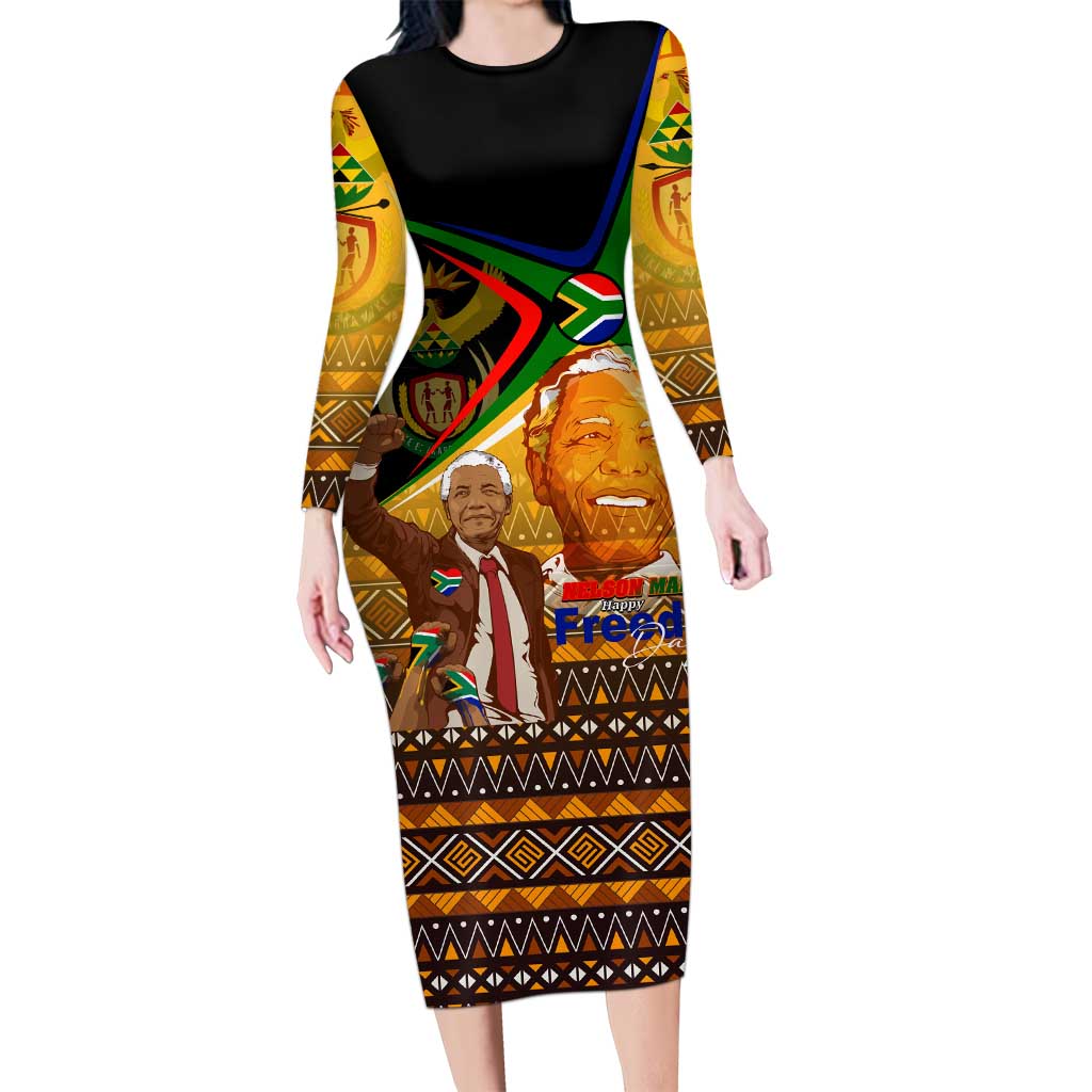 Nelson Mandela Happy Freedom Day Long Sleeve Bodycon Dress South Africa Heritage Victory Art