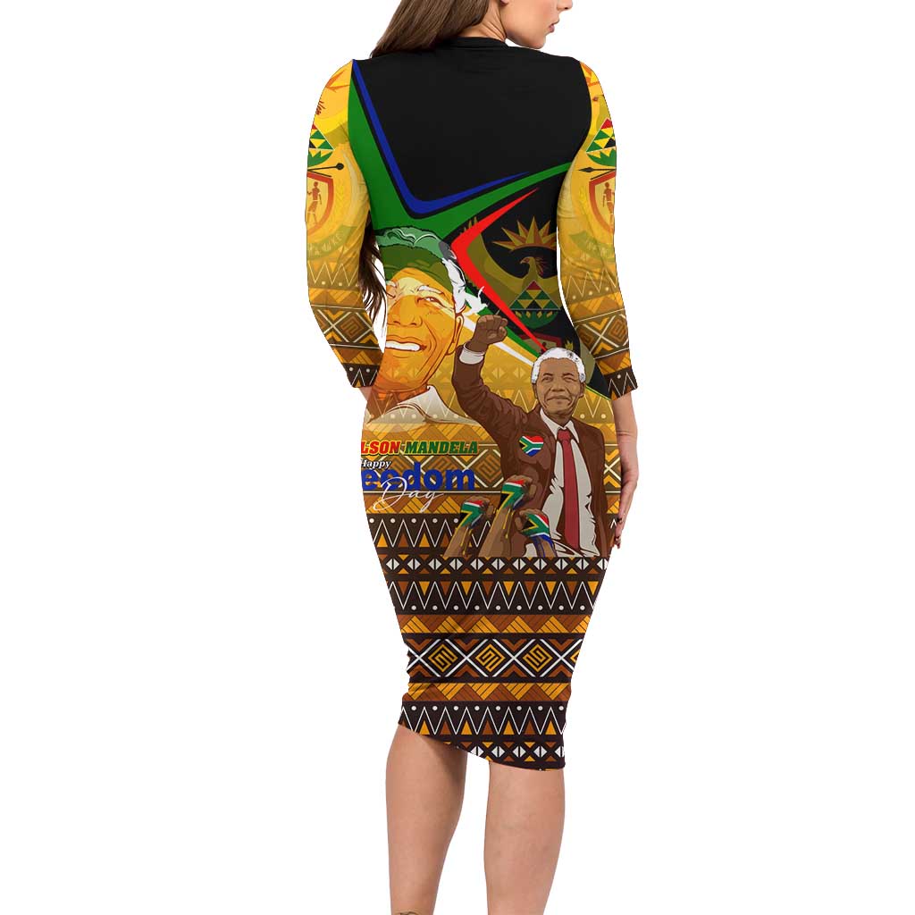 Nelson Mandela Happy Freedom Day Long Sleeve Bodycon Dress South Africa Heritage Victory Art