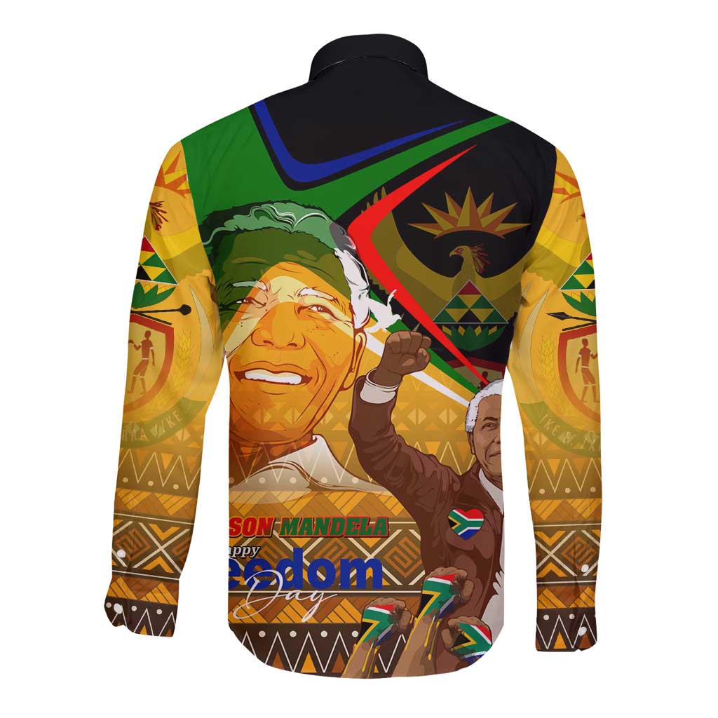 Nelson Mandela Happy Freedom Day Long Sleeve Button Shirt South Africa Heritage Victory Art