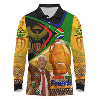Nelson Mandela Happy Freedom Day Long Sleeve Polo Shirt South Africa Heritage Victory Art