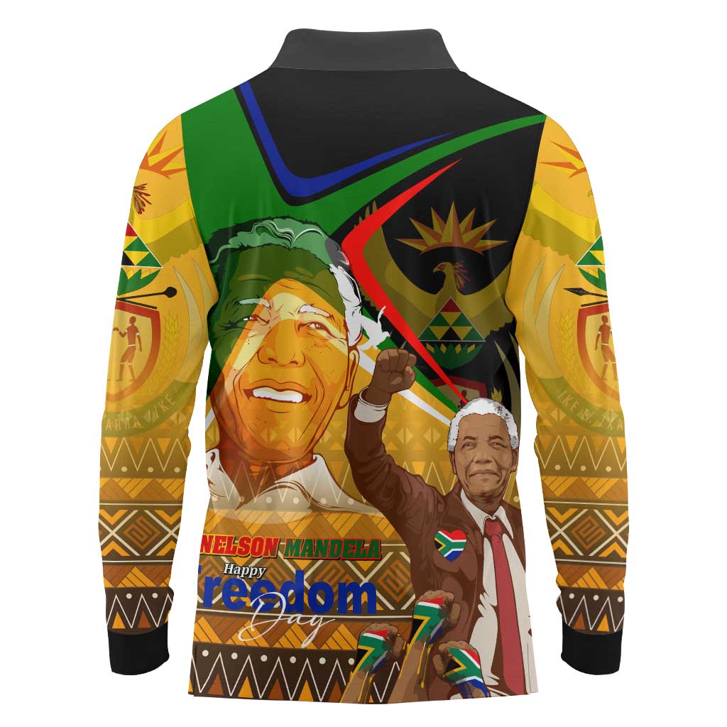 Nelson Mandela Happy Freedom Day Long Sleeve Polo Shirt South Africa Heritage Victory Art