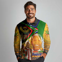 Nelson Mandela Happy Freedom Day Long Sleeve Polo Shirt South Africa Heritage Victory Art