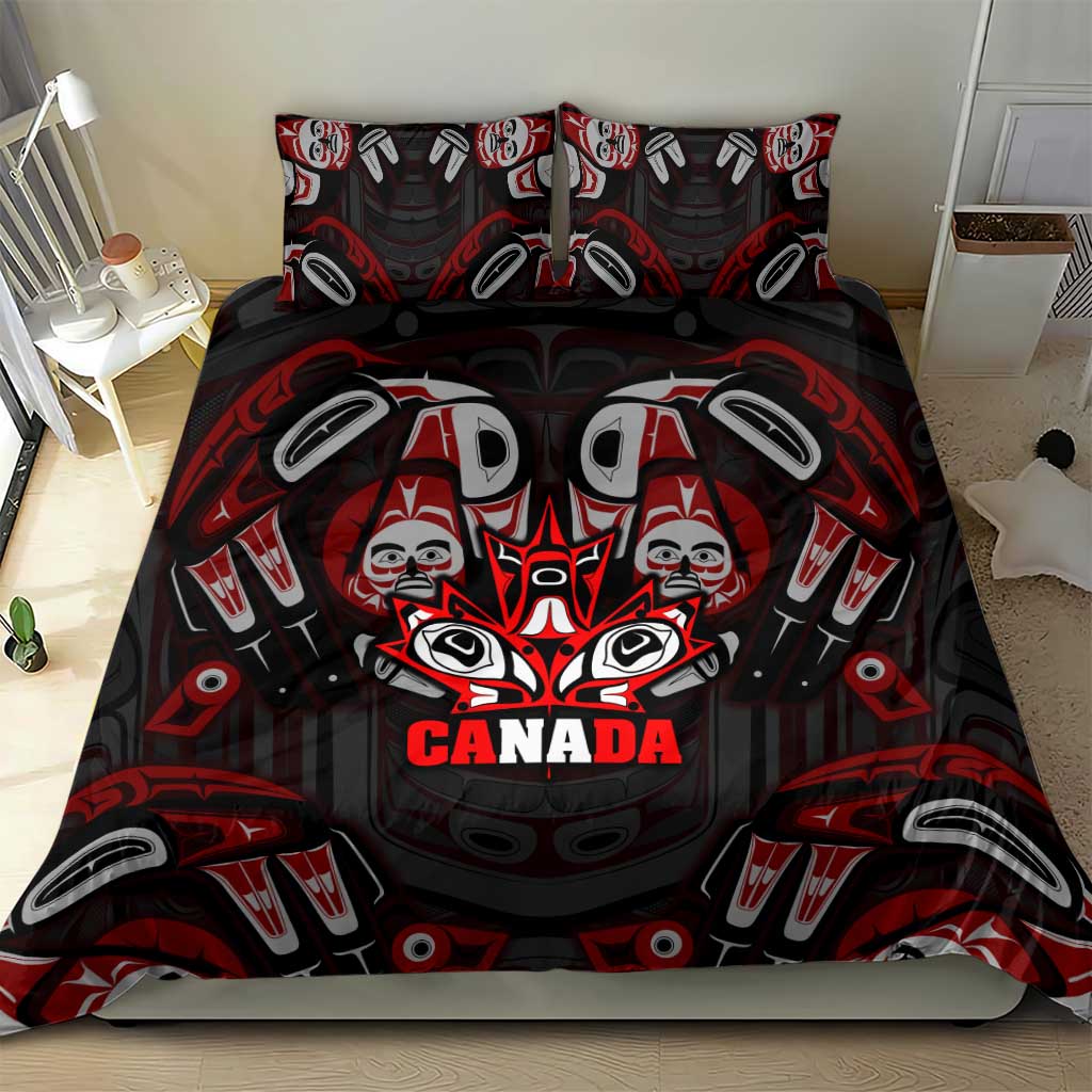 Haida Canada Day Bedding Set Totem Inspired Maple Leaf Indigenous Art