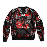 Haida Canada Day Bomber Jacket Totem Inspired Maple Leaf Indigenous Art