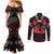 Haida Canada Day Couples Matching Mermaid Dress and Long Sleeve Button Shirt Totem Inspired Maple Leaf Indigenous Art