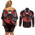 Haida Canada Day Couples Matching Off Shoulder Short Dress and Long Sleeve Button Shirt Totem Inspired Maple Leaf Indigenous Art