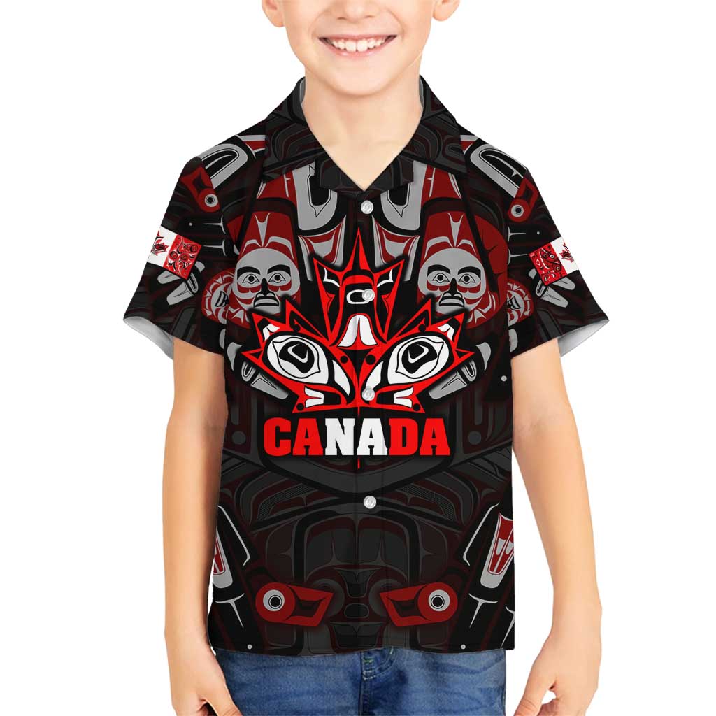 Haida Canada Day Family Matching Long Sleeve Bodycon Dress and Hawaiian Shirt Totem Inspired Maple Leaf Indigenous Art