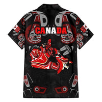 Haida Canada Day Family Matching Off Shoulder Short Dress and Hawaiian Shirt Totem Inspired Maple Leaf Indigenous Art