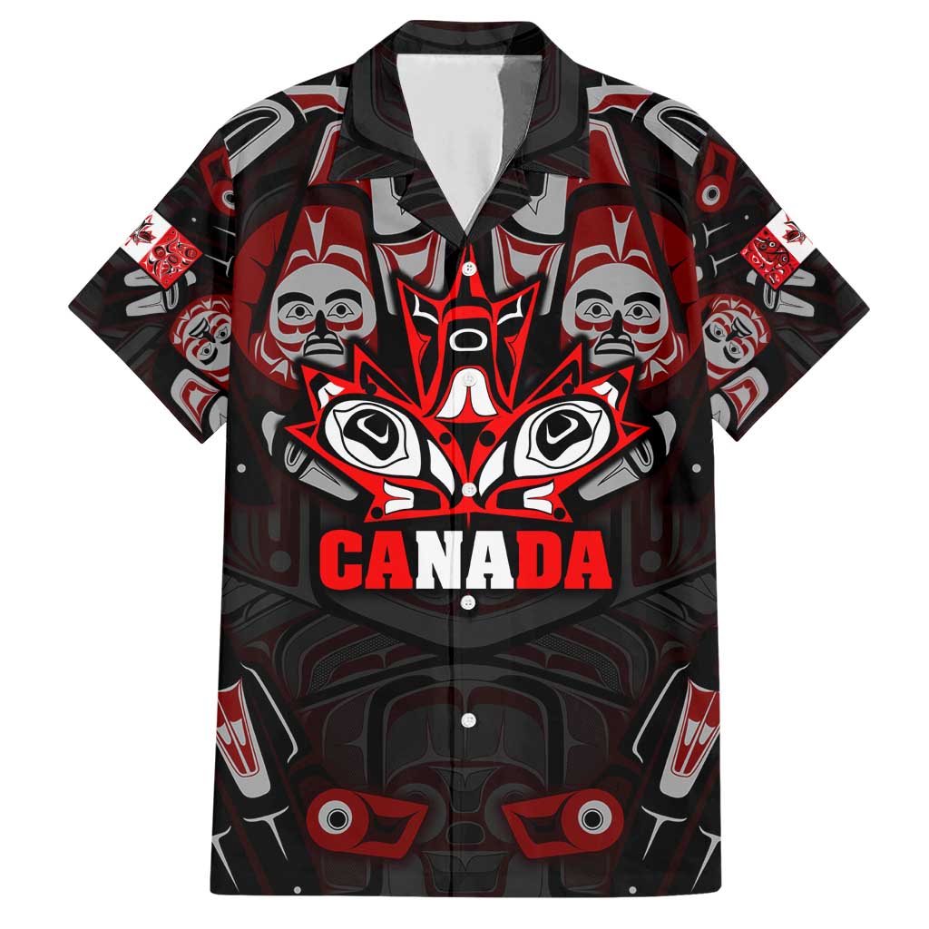 Haida Canada Day Family Matching Short Sleeve Bodycon Dress and Hawaiian Shirt Totem Inspired Maple Leaf Indigenous Art