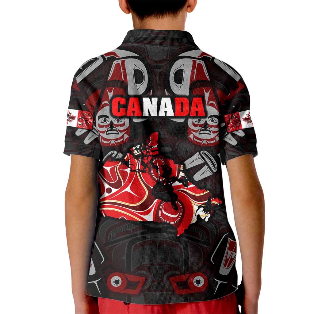 Haida Canada Day Kid Polo Shirt Totem Inspired Maple Leaf Indigenous Art