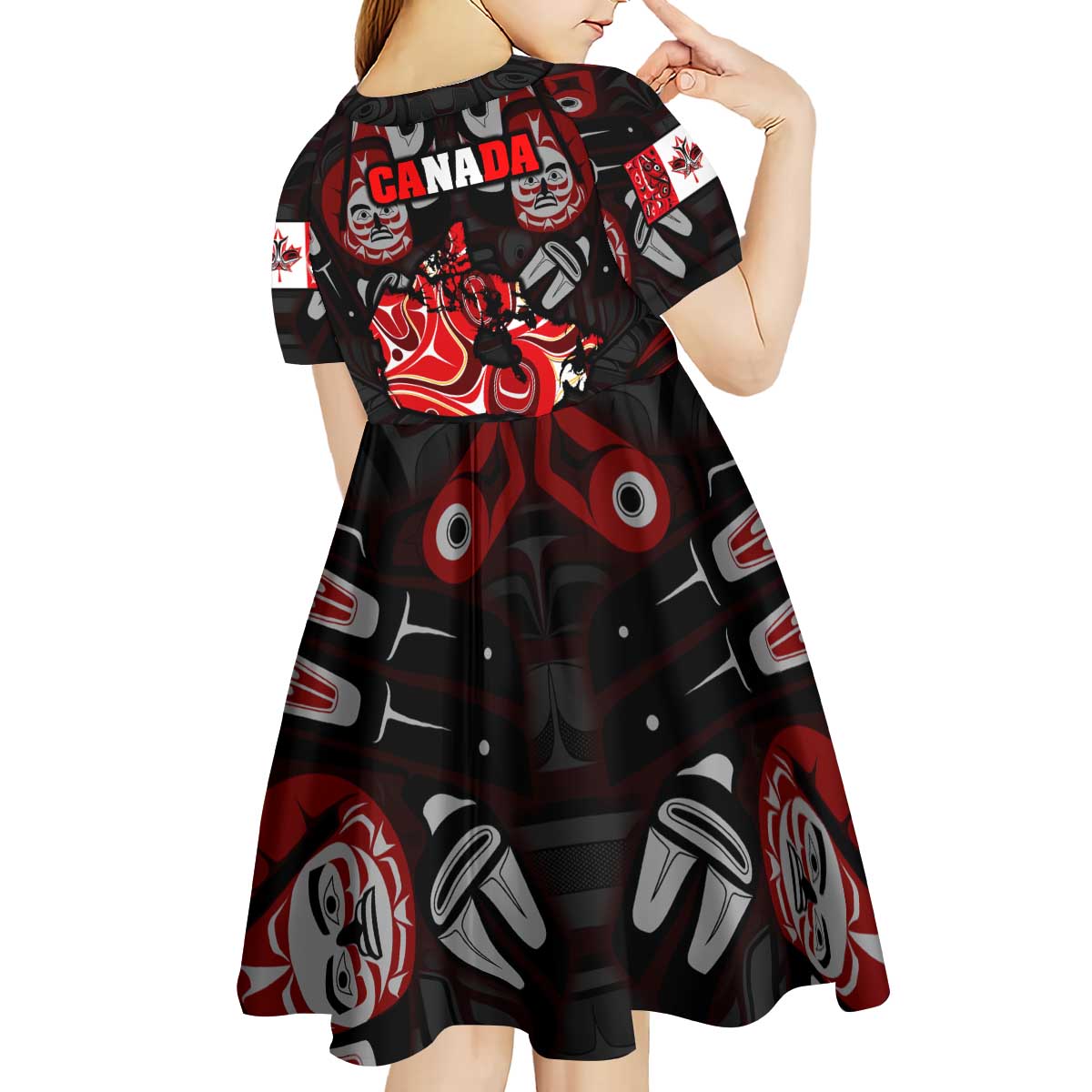 Haida Canada Day Kid Short Sleeve Dress Totem Inspired Maple Leaf Indigenous Art