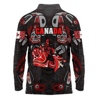 Haida Canada Day Long Sleeve Polo Shirt Totem Inspired Maple Leaf Indigenous Art