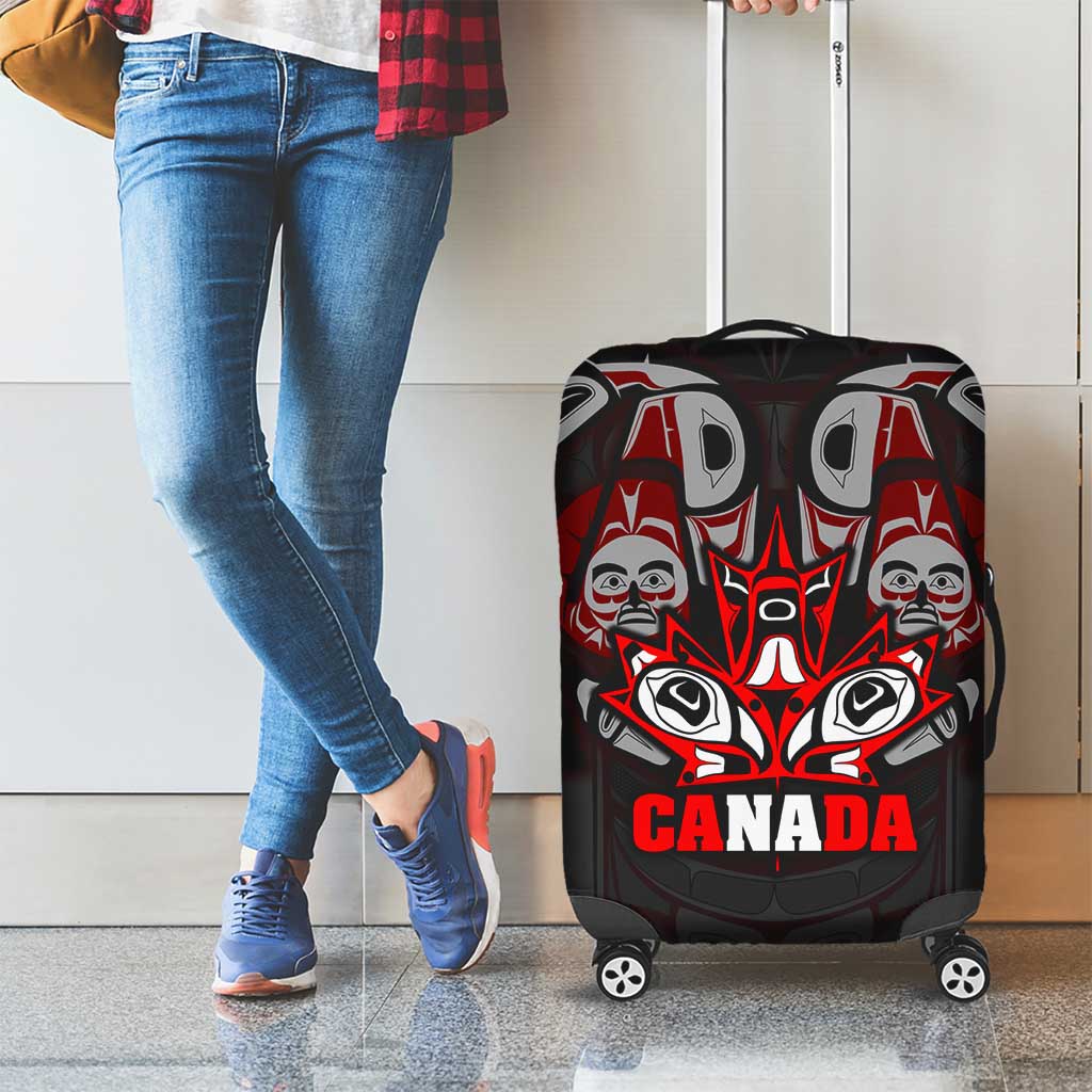 Haida Canada Day Luggage Cover Totem Inspired Maple Leaf Indigenous Art