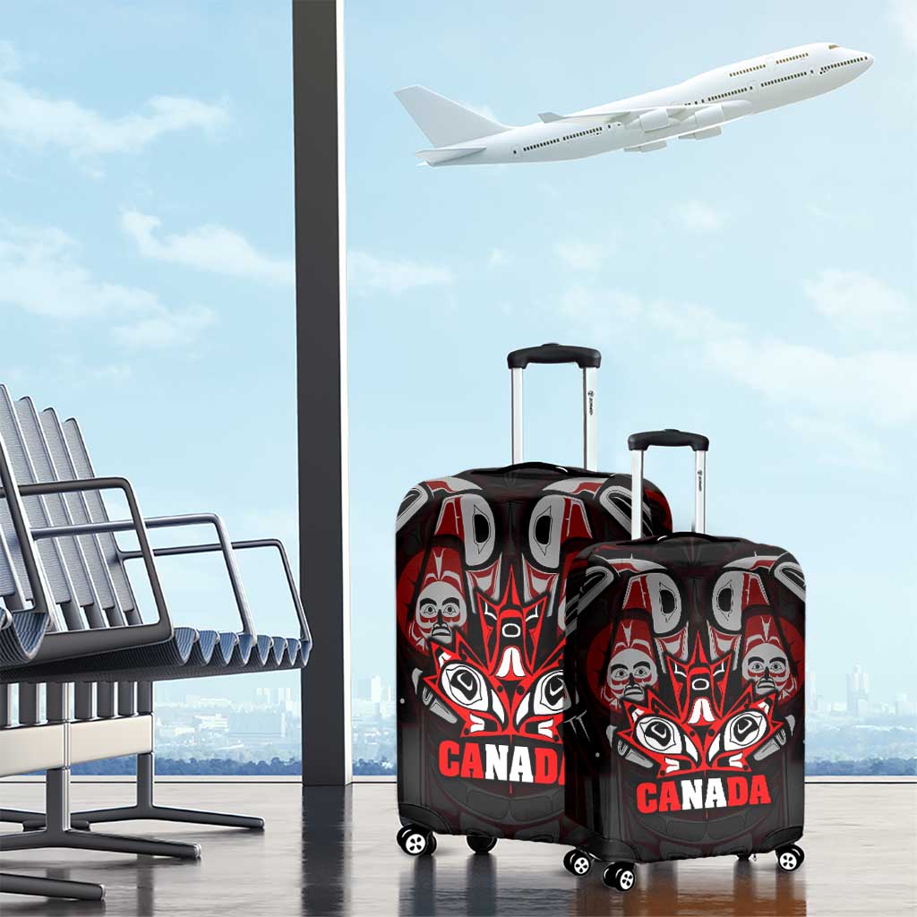Haida Canada Day Luggage Cover Totem Inspired Maple Leaf Indigenous Art