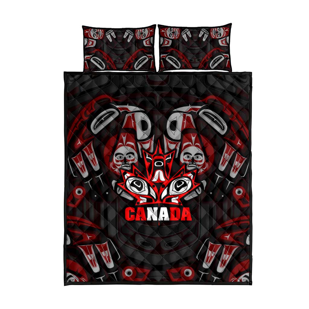 Haida Canada Day Quilt Bed Set Totem Inspired Maple Leaf Indigenous Art
