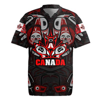 Haida Canada Day Rugby Jersey Totem Inspired Maple Leaf Indigenous Art