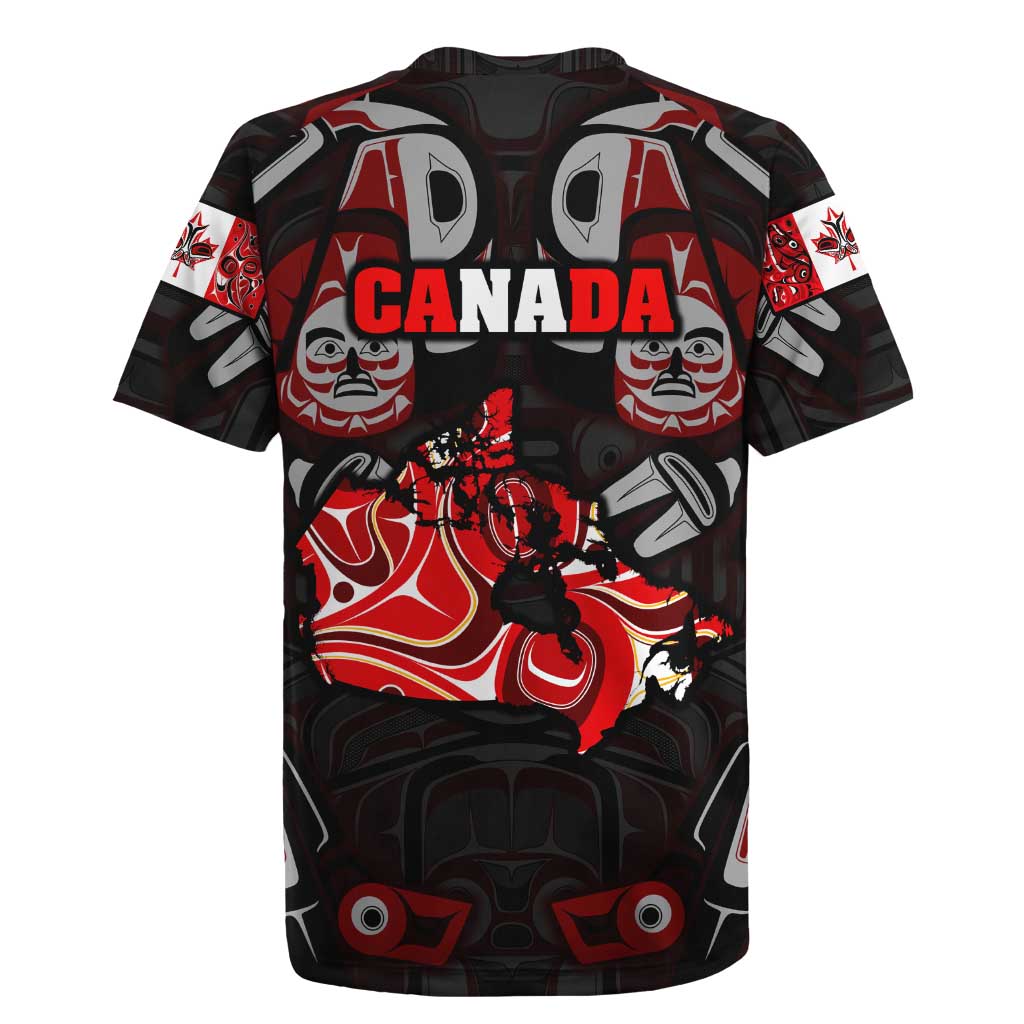 Haida Canada Day Rugby Jersey Totem Inspired Maple Leaf Indigenous Art