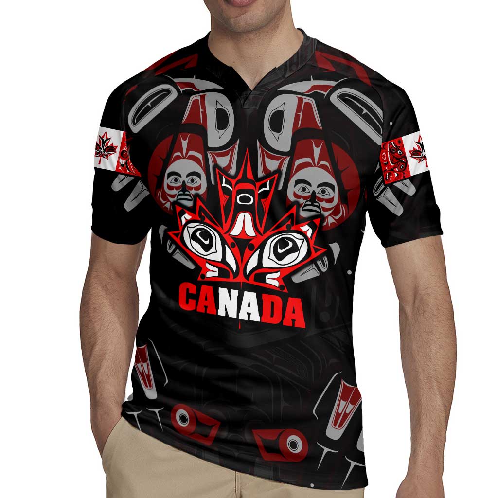 Haida Canada Day Rugby Jersey Totem Inspired Maple Leaf Indigenous Art