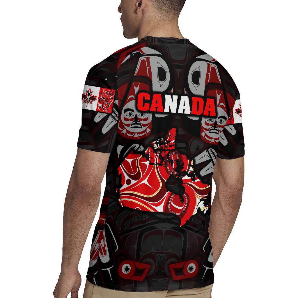 Haida Canada Day Rugby Jersey Totem Inspired Maple Leaf Indigenous Art