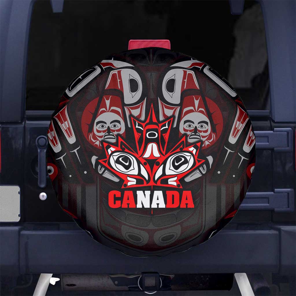 Haida Canada Day Spare Tire Cover Totem Inspired Maple Leaf Indigenous Art