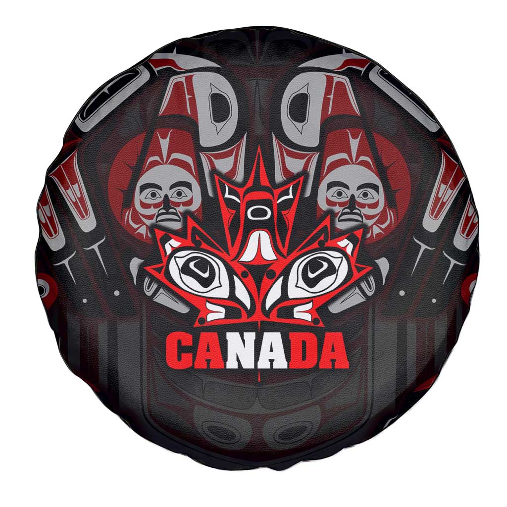 Haida Canada Day Spare Tire Cover Totem Inspired Maple Leaf Indigenous Art