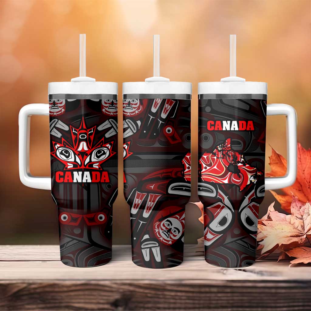 Haida Canada Day Tumbler With Handle Totem Inspired Maple Leaf Indigenous Art