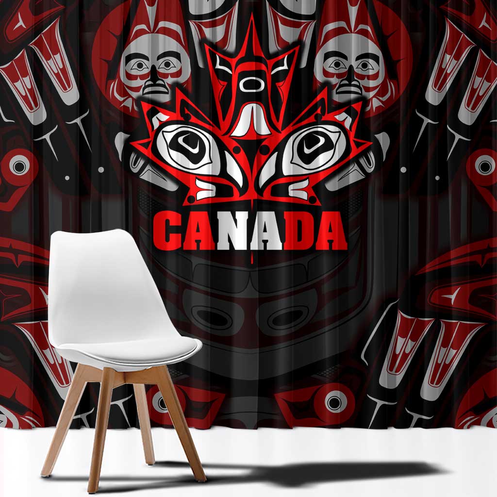 Haida Canada Day Window Curtain Totem Inspired Maple Leaf Indigenous Art