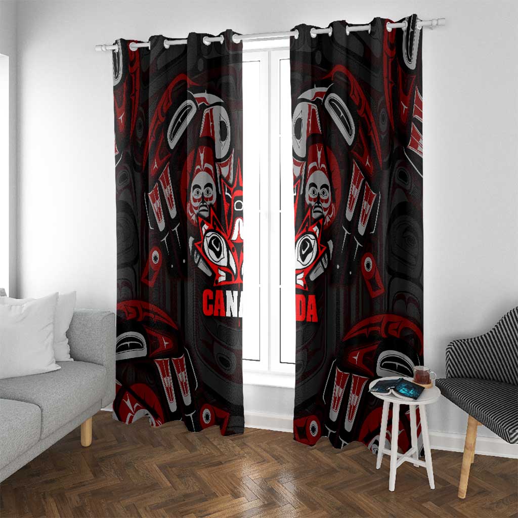 Haida Canada Day Window Curtain Totem Inspired Maple Leaf Indigenous Art