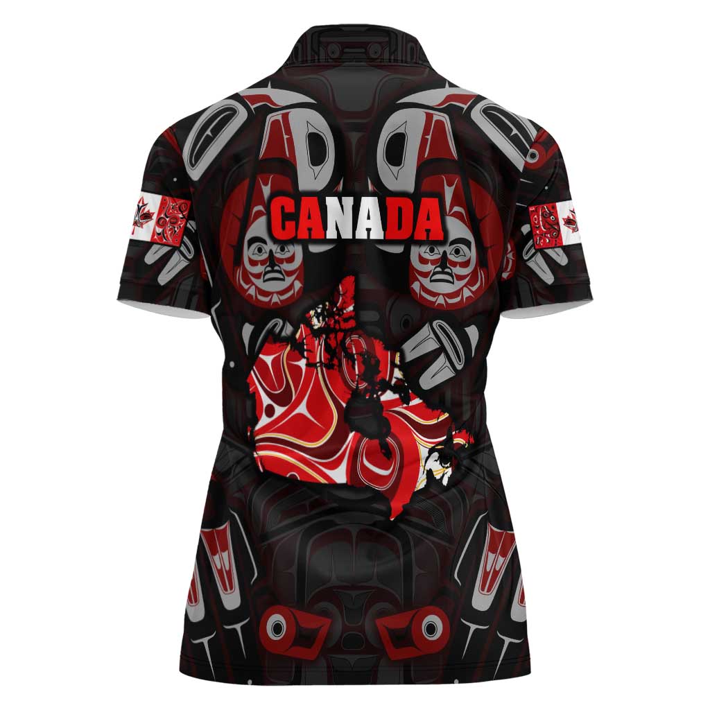 Haida Canada Day Women Polo Shirt Totem Inspired Maple Leaf Indigenous Art