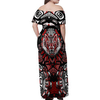 Haida Wolf Family Matching Off Shoulder Maxi Dress and Hawaiian Shirt Canada Indigenous Art