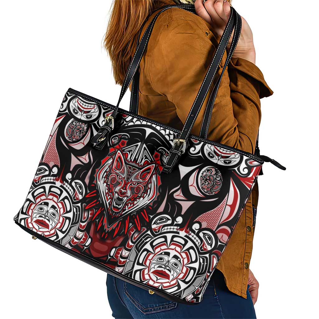 Haida Wolf Leather Tote Bag Canada Indigenous Art