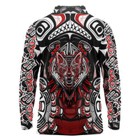 Haida Wolf Long Sleeve Polo Shirt Canada Indigenous Art