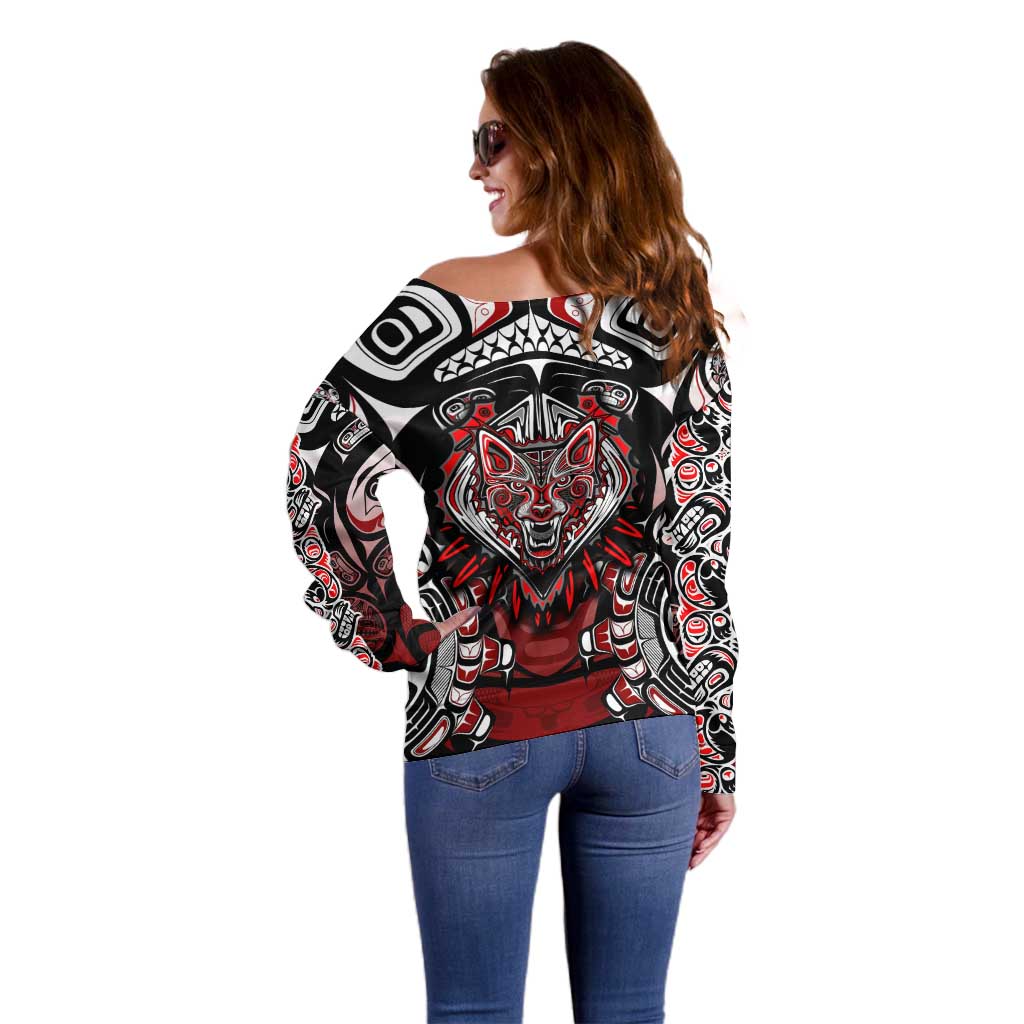 Haida Wolf Off Shoulder Sweater Canada Indigenous Art