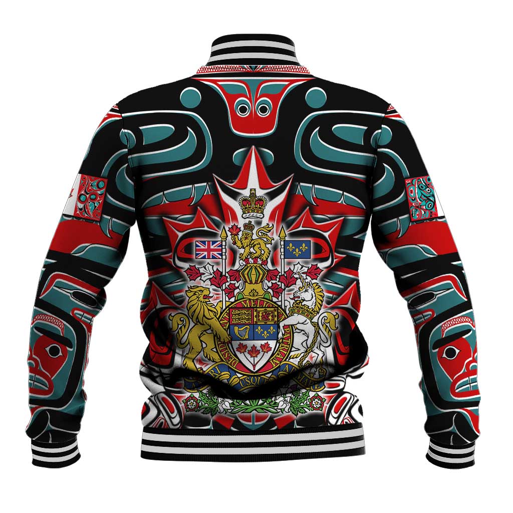 Canada Coat of Arms Haida Baseball Jacket Maple Leaf Flag Indigenous Art