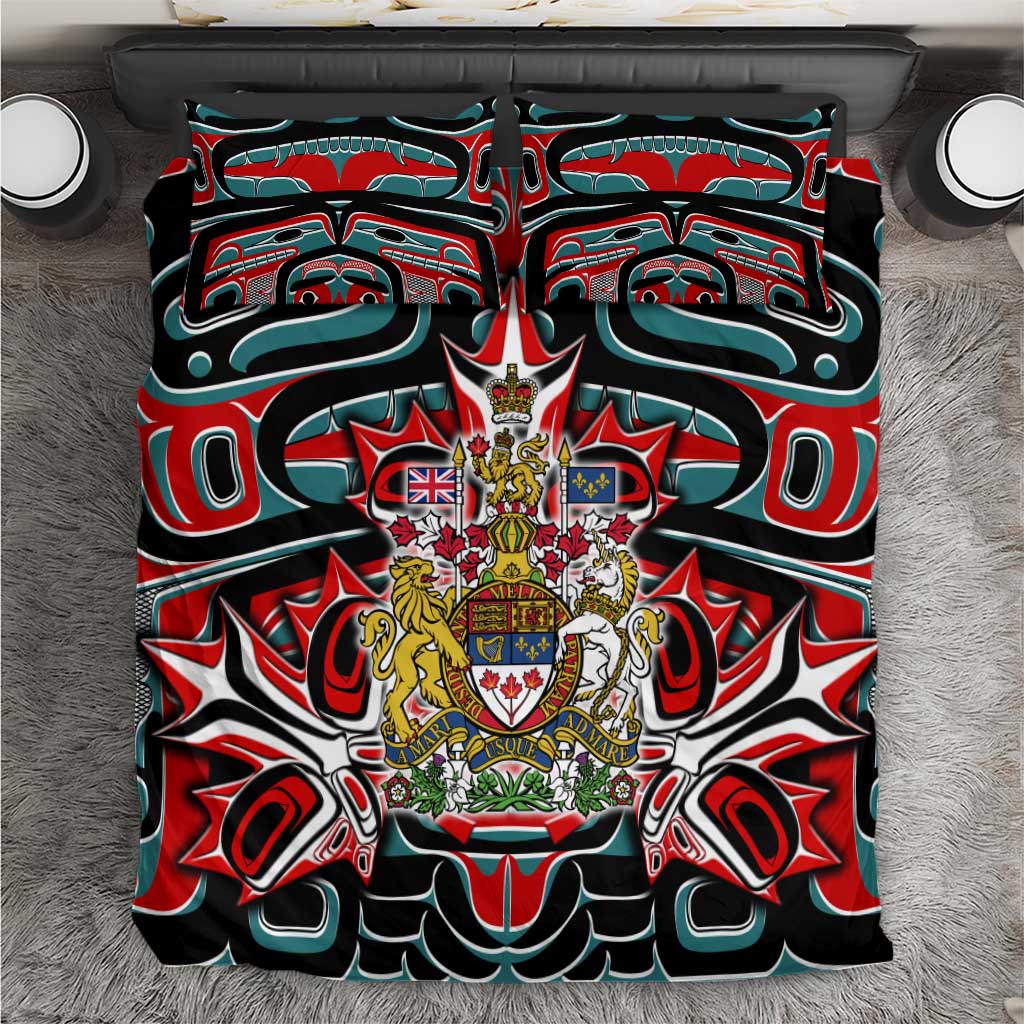 Canada Coat of Arms Haida Bedding Set Maple Leaf Flag Indigenous Art