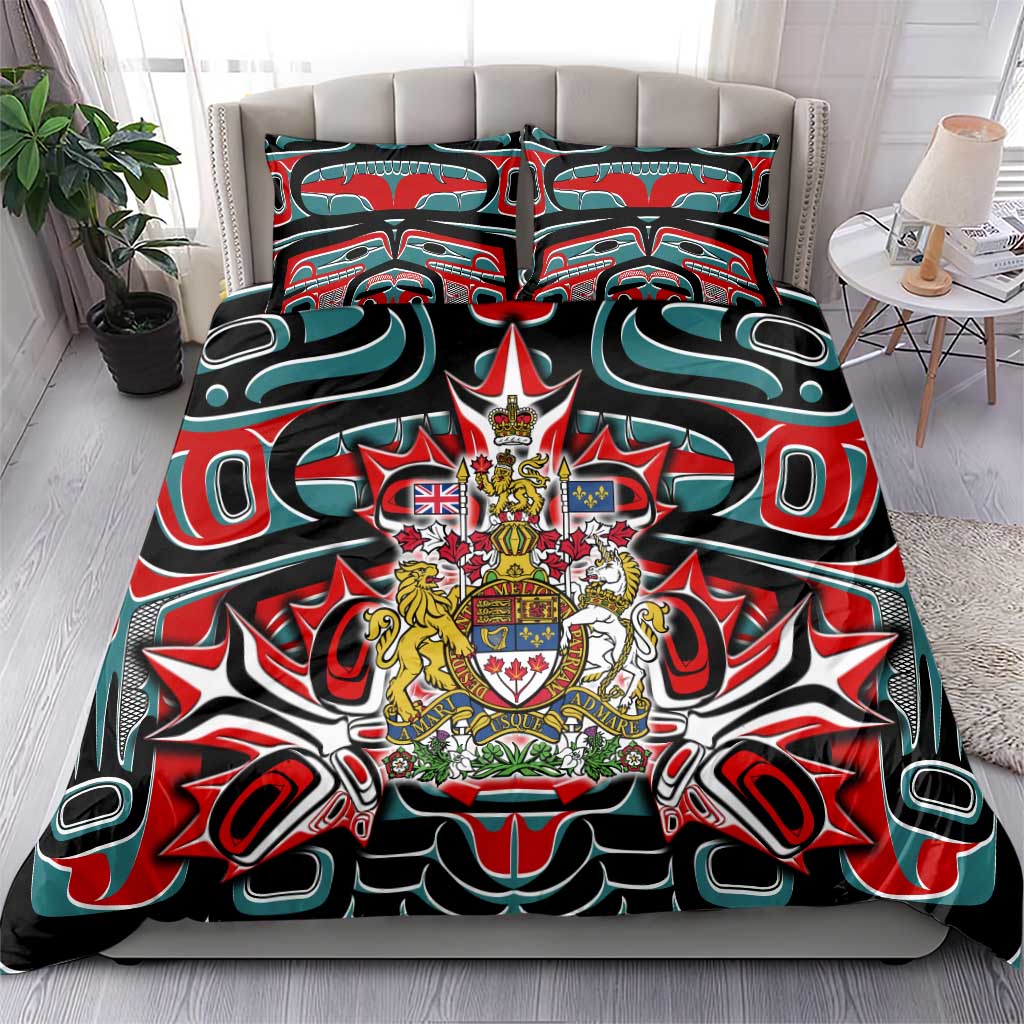 Canada Coat of Arms Haida Bedding Set Maple Leaf Flag Indigenous Art